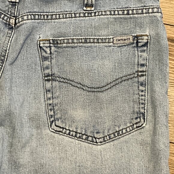 Carhartt Destroyed Denim Jean Shorts Size 32x10 Blue B354 LCW Dad Jorts Grunge - Picture 10 of 13